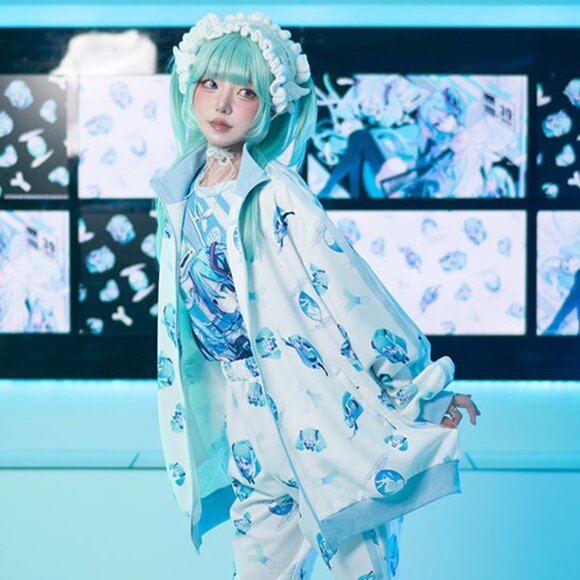 ACDC RAG x Hatsune Miku Forever White Blue Jersey Oversized Jacket - Picture 3 of 10